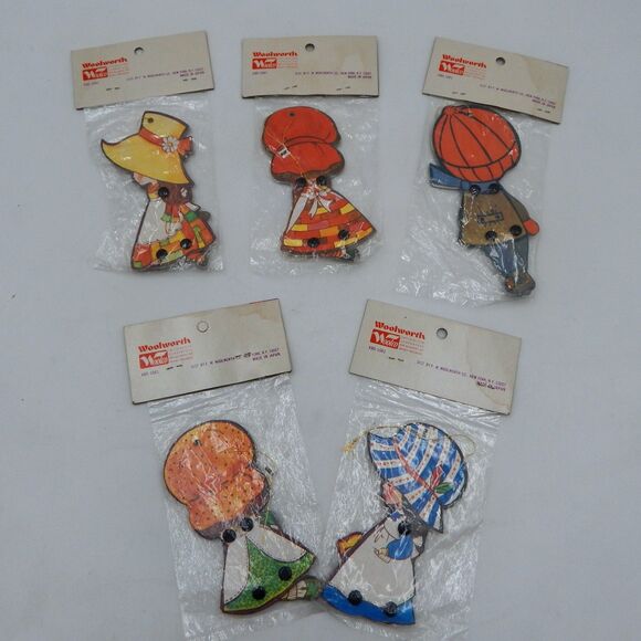Vintage Woolworth Jointed Christmas Ornaments Mixed Lot of 5 Holly Hobbie NOS - Picture 7 of 13